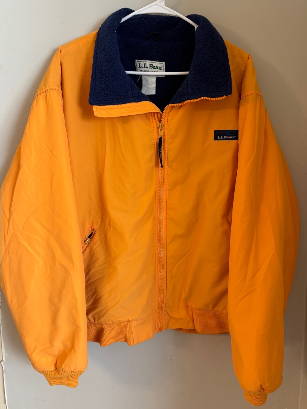 Vintage 90s L.L.Bean Warm-Up Jacket XL Orange Navy Fleece Retro Outdoor Coat